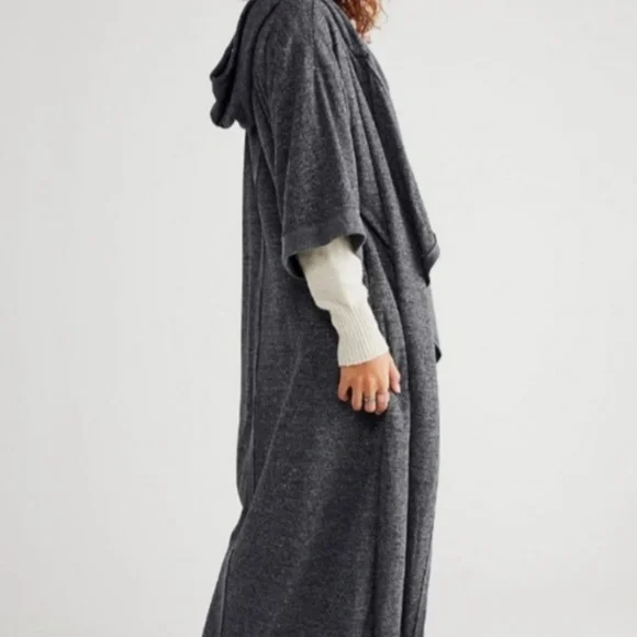 NWT Free People FP Beach Gray Jet Set Cardi Long Hooded Duster - Picture 2 of 15